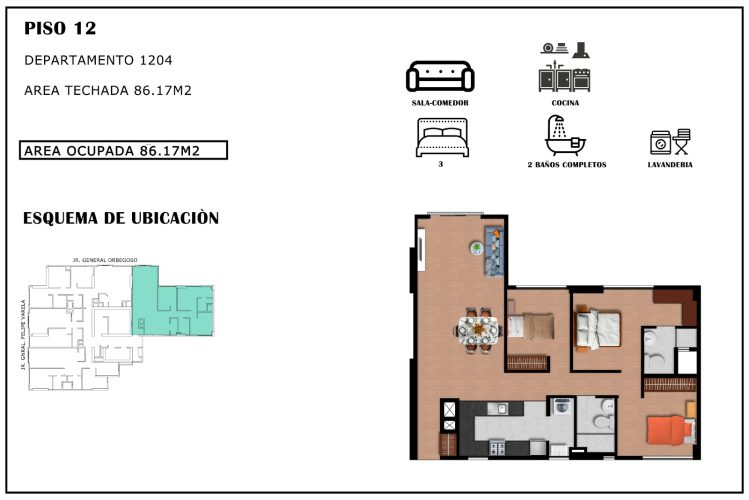 Área 86.17m2 Depa: 1204