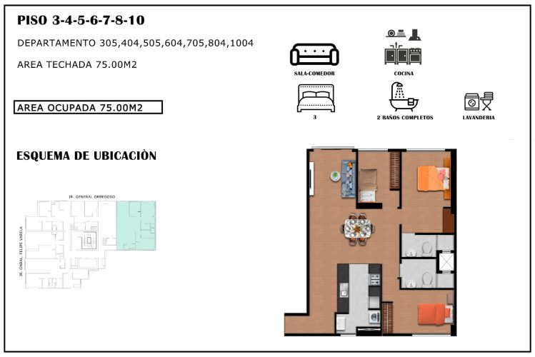 Área 75.00m2 Depa: 305,404,505,604,705,804,1004